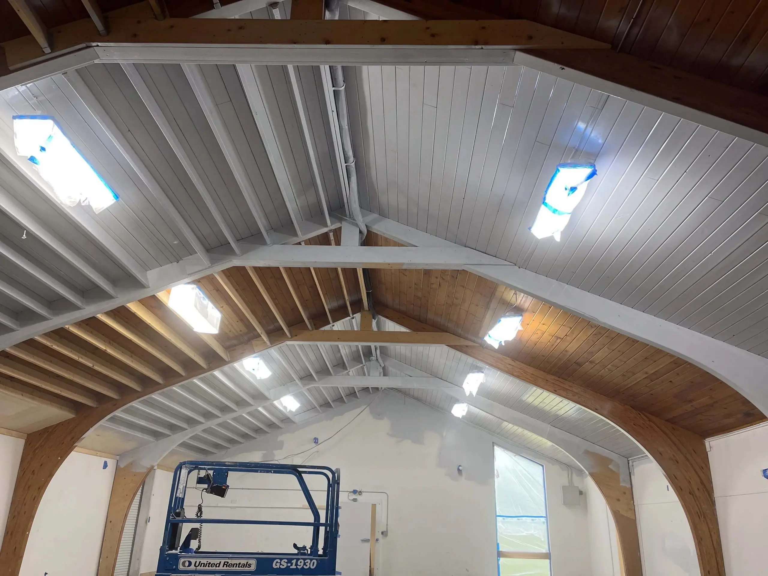 commercial interior painting job in progress by zellers painting in portland me